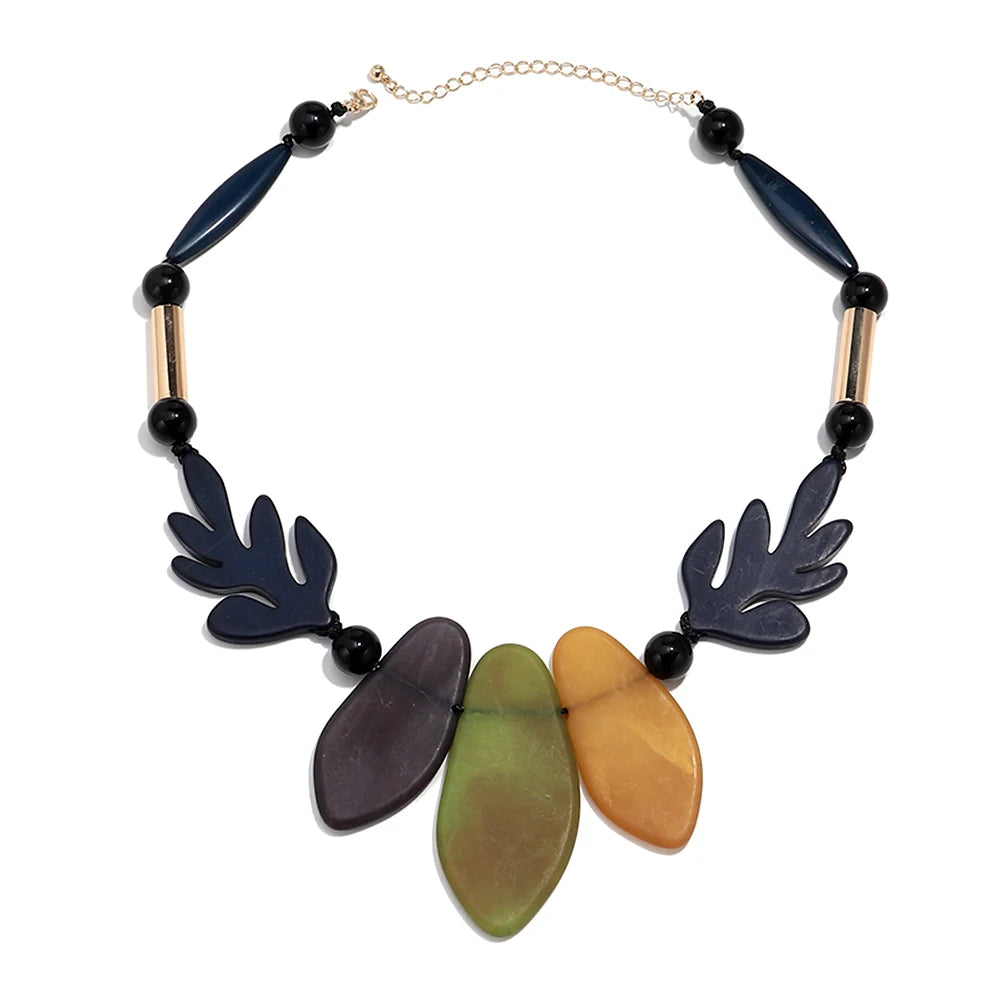 Resin Acrylic Leaf Pendant Necklace
