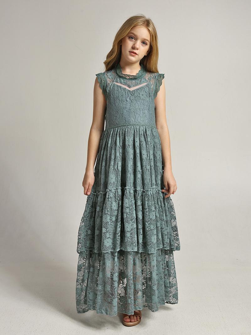 Girls Flower Girl Dress Lace Cotton Maxi Dresses