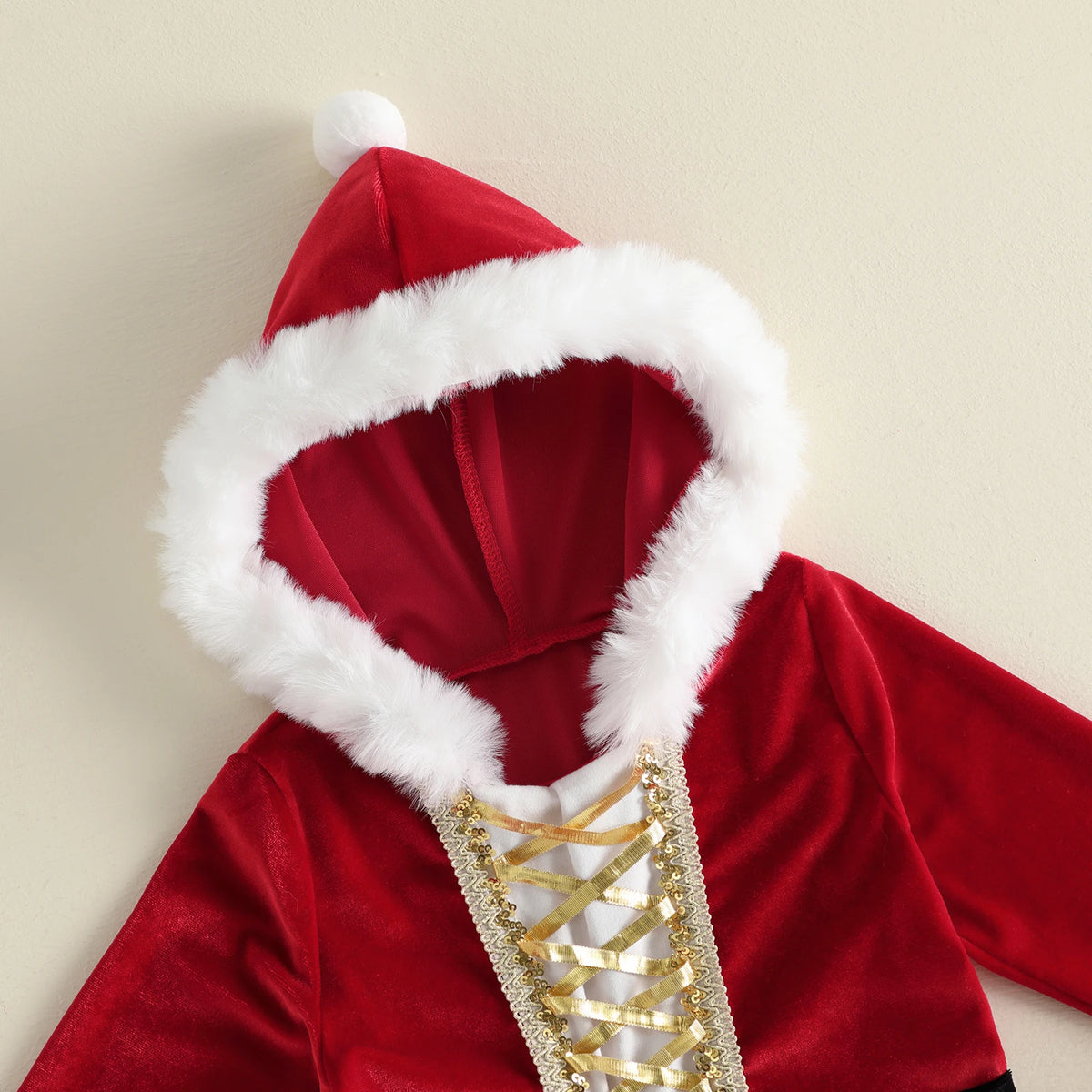 Girl Christmas Hood Dress 1-6Y Toddler Long Sleeves Cross Tie Winter Party Dress