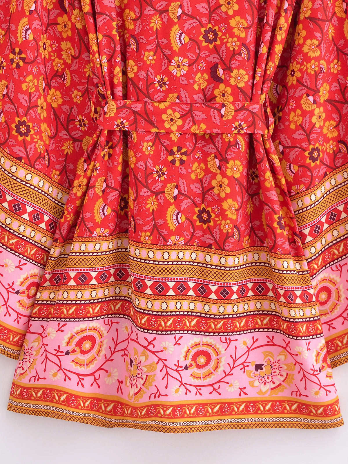 Red Flower Boho Cover Up Kimono