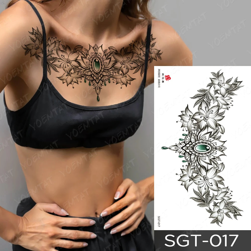 Large Body Art Collar Waist Shoulder Back Temporary Tattoos