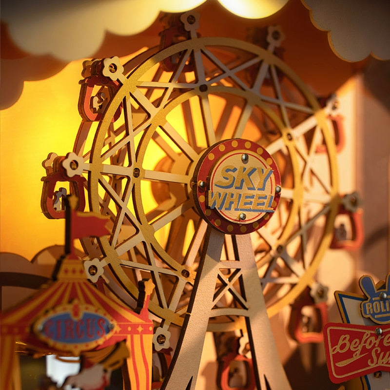 Sunset Carnival Retro TV Music Boxes with Lights 3D Wooden DIY Model Kit Puzzle Toys