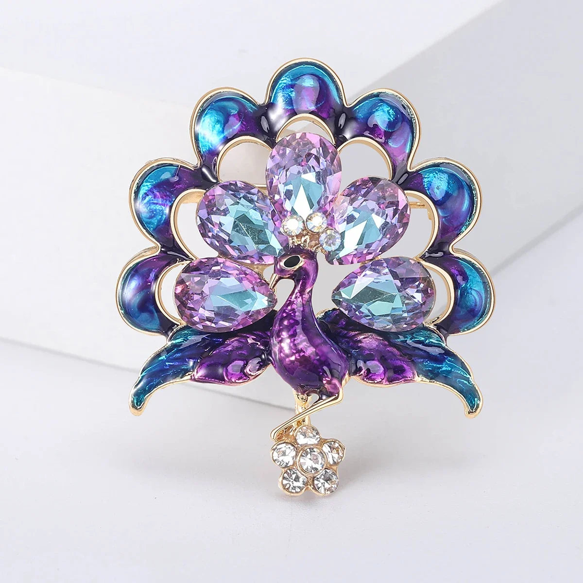 Enamel Peacock Brooches