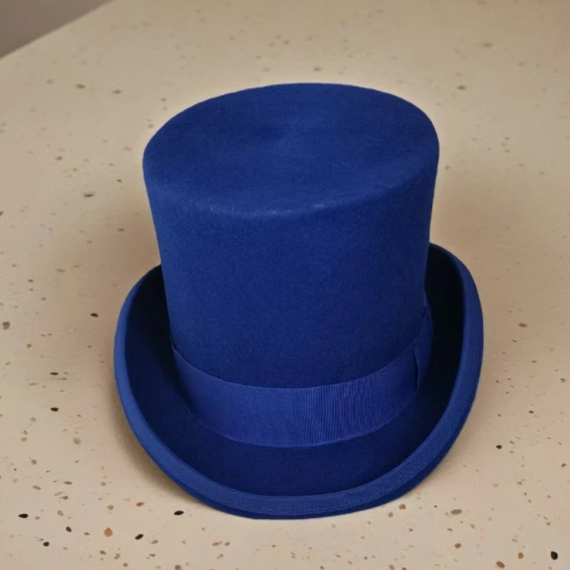 100% Wool Flat Top Hats Solid Colours Wide Ribbon Magician Performance Hat