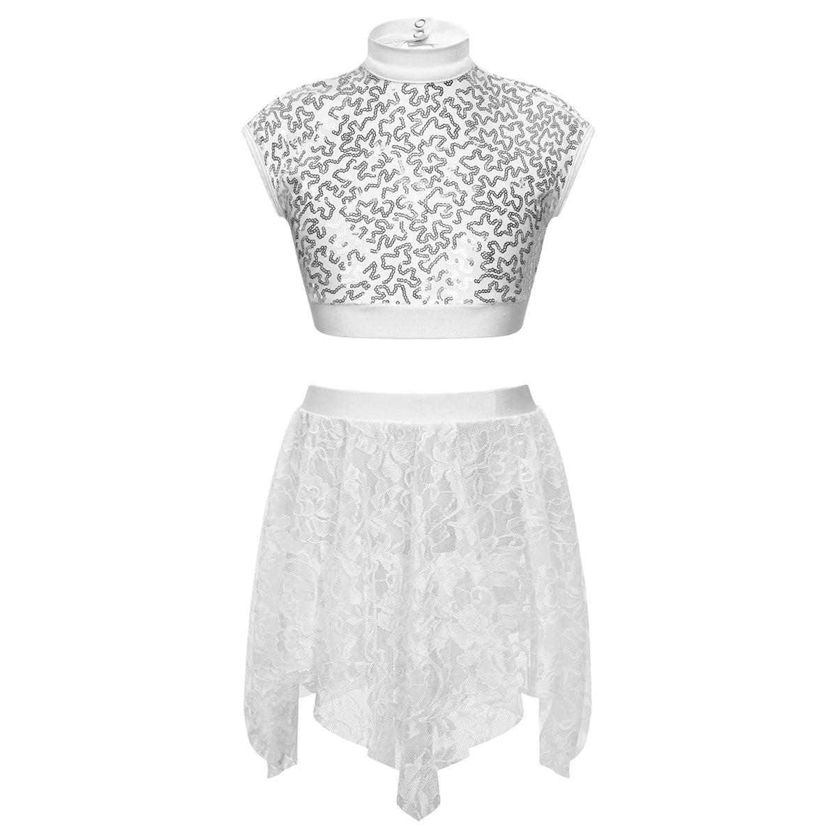 Sequins Ballet Dance Set Girls Crop Top Skirted Shorts Stage Dance Costumes