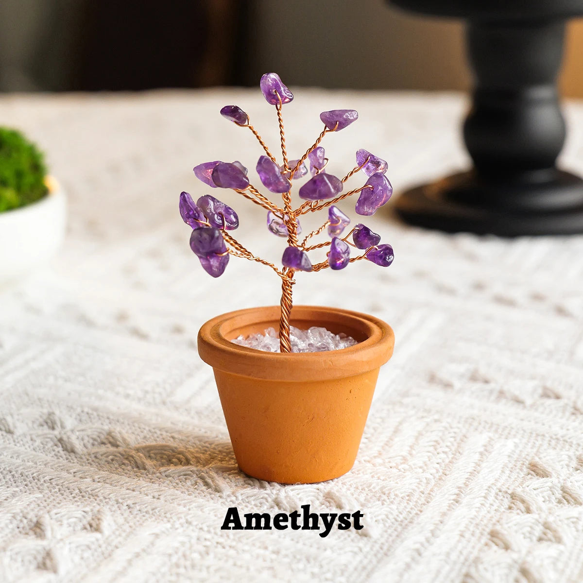 1pc Natural Crystal Mini Tree Clay Pot Amethyst Quartz Healing Gemstones Pot Plant Home Decor
