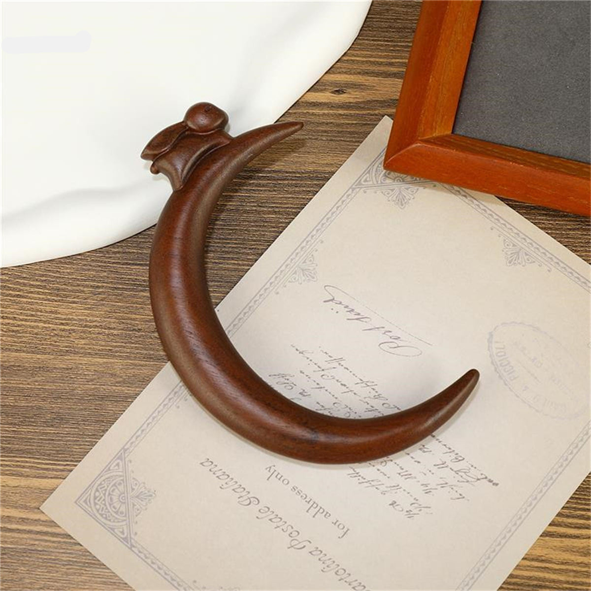 Wooden Hair Sticks Moon Shaped Cute Rabbit Designs Handmade Hair Accessory