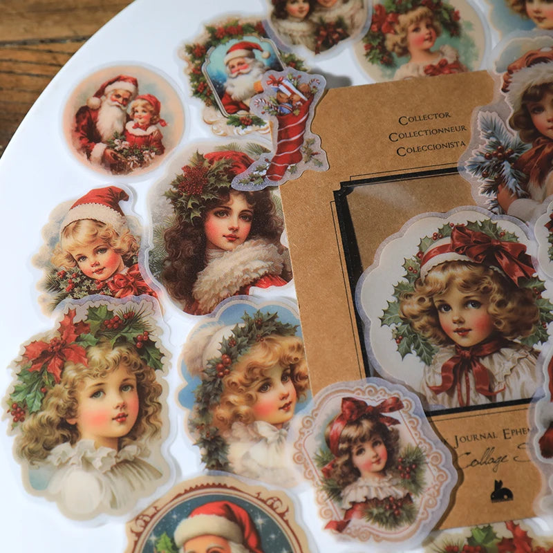 Vintage Christmas RUB ON Transfer Sticker Pack Junk Journal DIY Scrapbooking