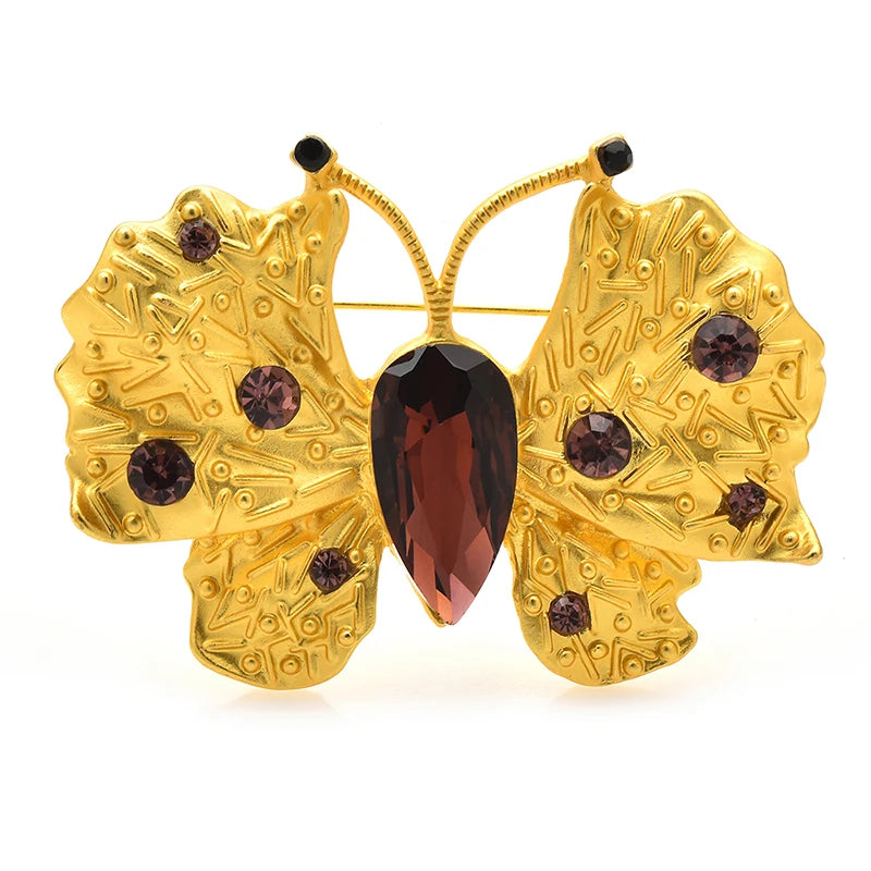 Crystal Golden Butterfly Brooch