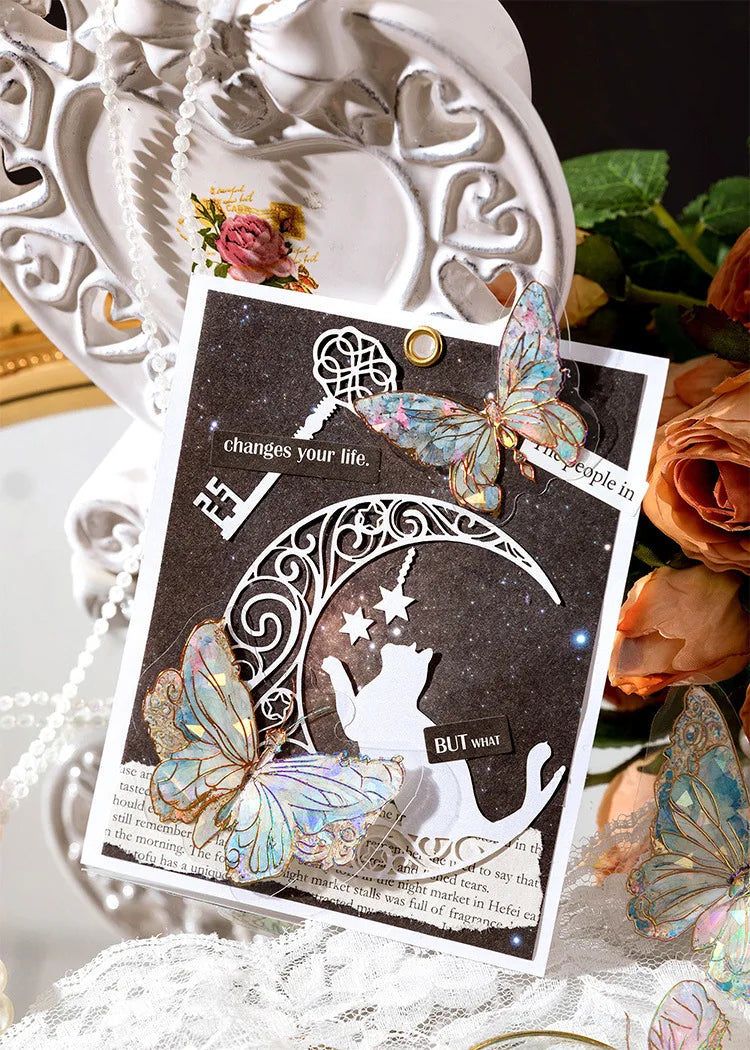20pcs Ice Crystal Laser Butterfly PET Stickers DIY Scrapbooking Junk Journaling