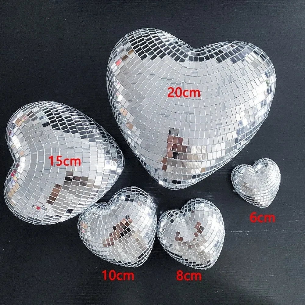 Heart-Shaped Disco Mirror Ball Decorations