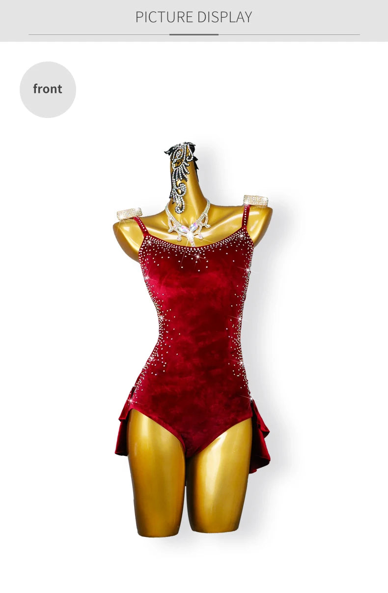 Red Velvet Latin Dance Dress Professional Cha-Cha Line Suit
