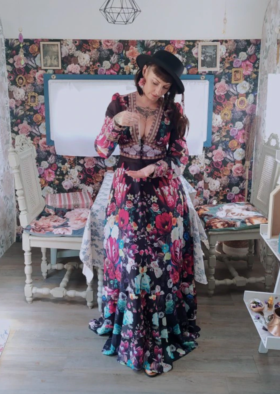 Mandy's Spring Boho Floral Chiffon Cascading Ruffles Dress