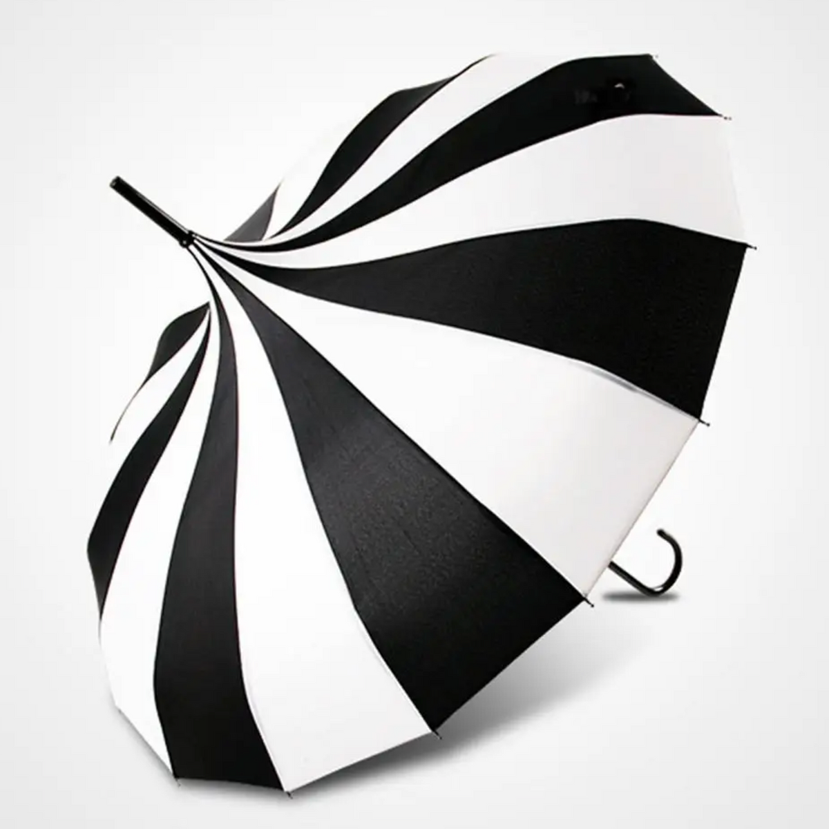 Black and White Pagoda Umbrella Striped Parasol