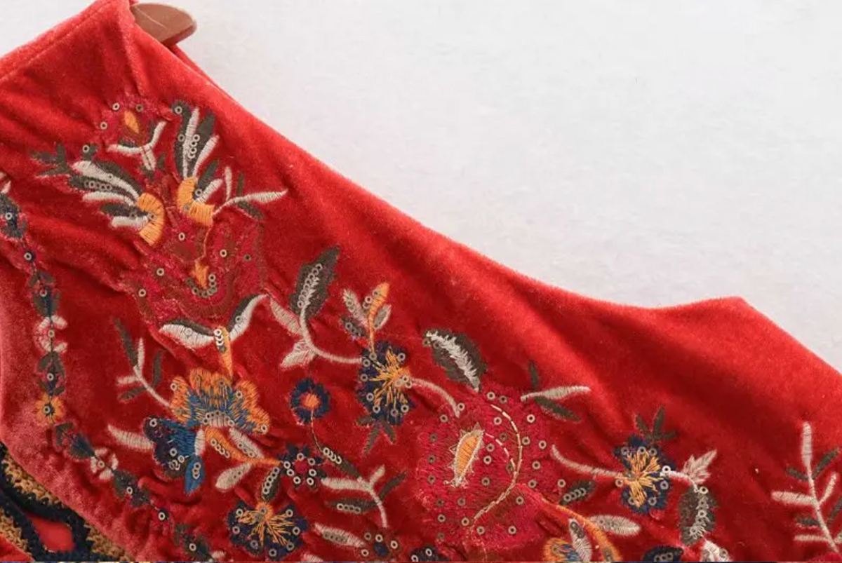 Kezia's Sequinned Embroidered Velvet Waistcoat Vest