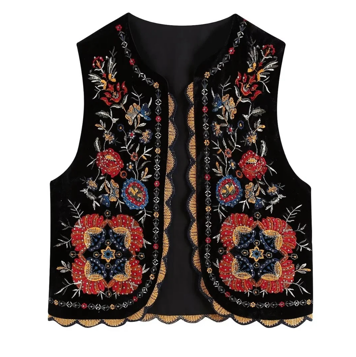 Kezia's Sequinned Embroidered Velvet Waistcoat Vest
