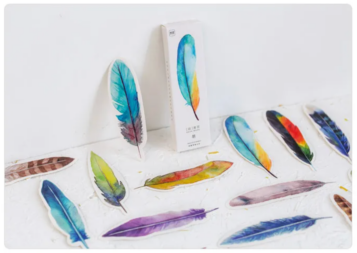 30 pcs/box Paper Feather Bookmarks