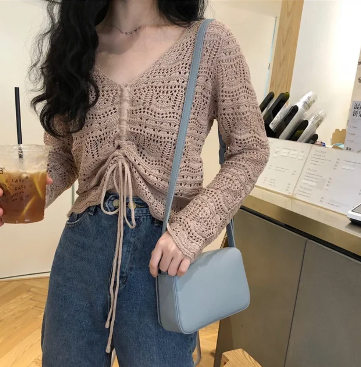 Loose Knit Drawstring Crop Jumper