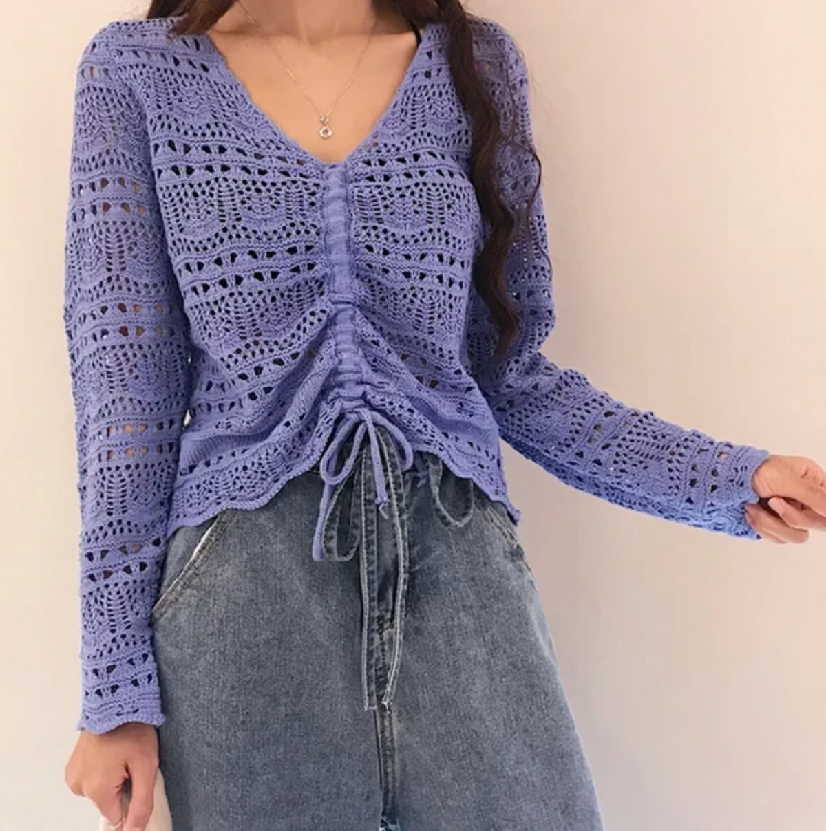 Loose Knit Drawstring Crop Jumper
