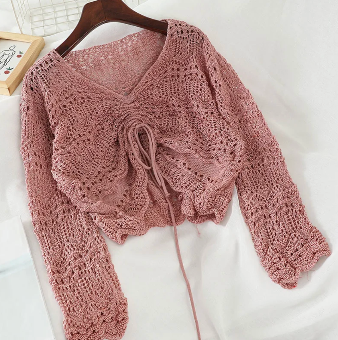 Loose Knit Drawstring Crop Jumper