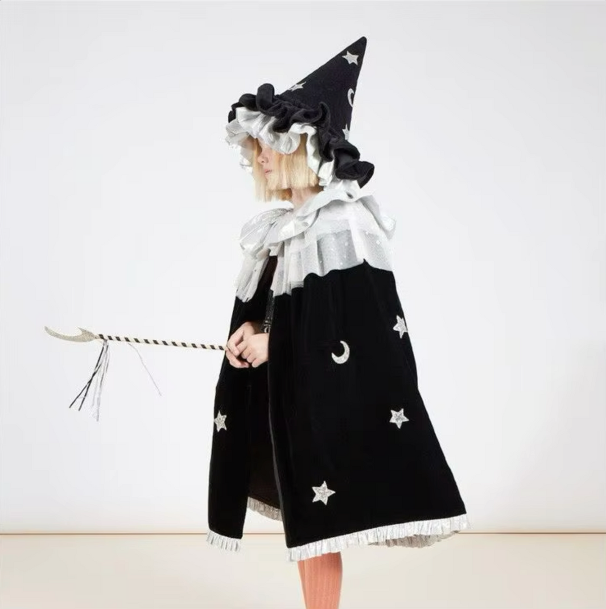 Stars and Moon Children's Halloween Costume Witch Matching Cloak and Hat
