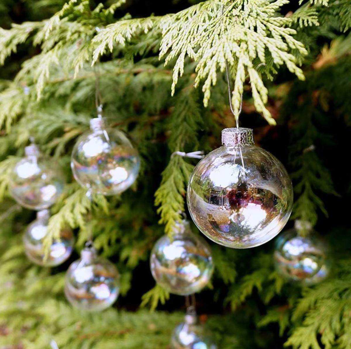 Clear Iridescent Bubble Balls 6Pcs 10/8/6cm Colourful Christmas Bauble Ornaments