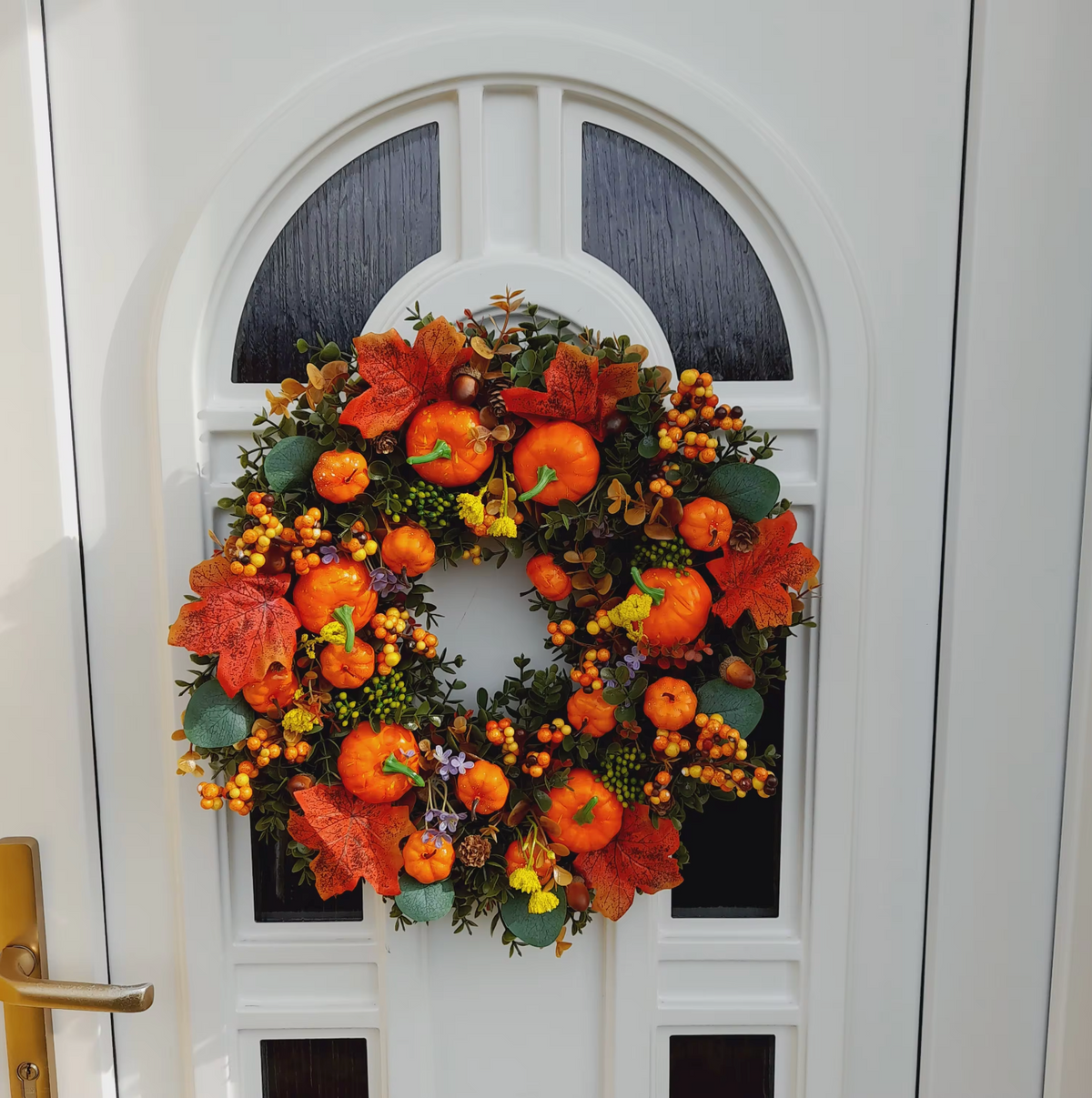 40cm Halloween Wreaths with Berries, Pumpkin, Maple Leaves, Thanksgiving Harvest Festival Home Decoration