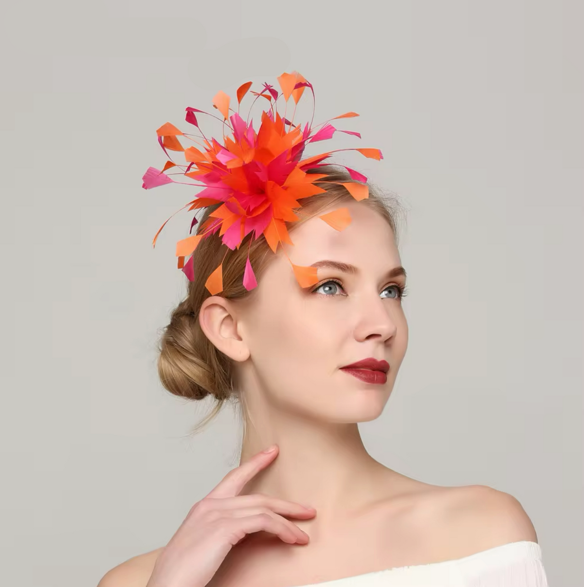 Orange and Pink Feather Fascinator Hat Spring Race Season