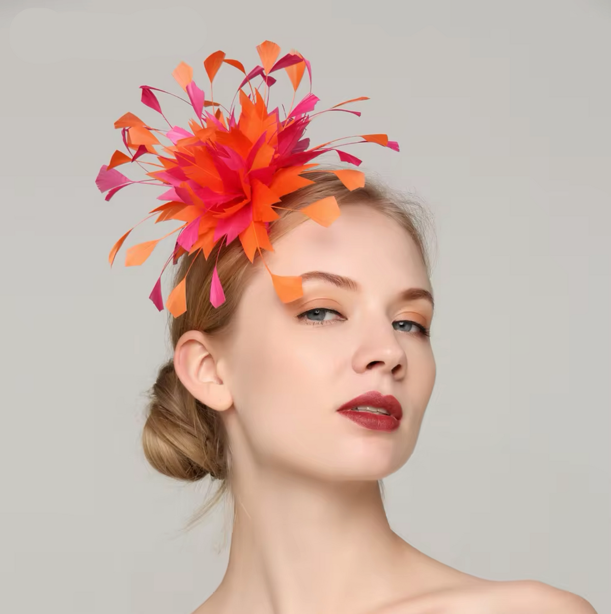 Orange and Pink Feather Fascinator Hat Spring Race Season
