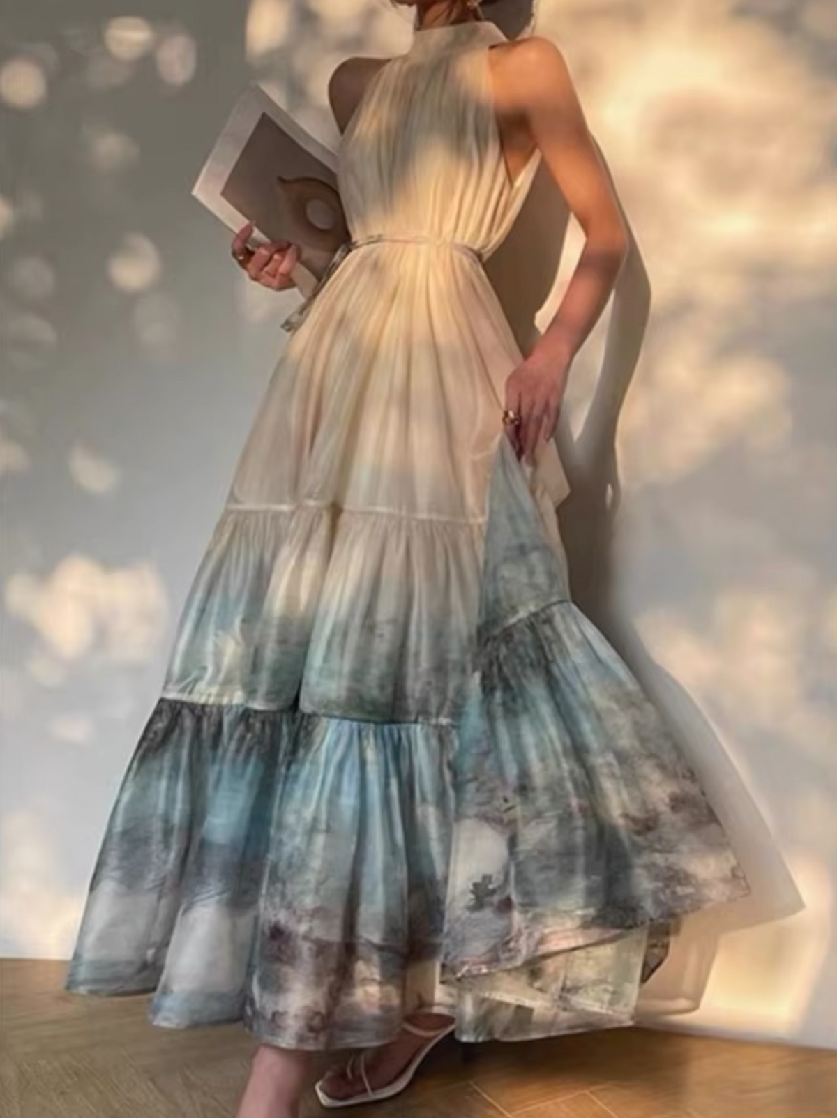 Inky Floral Halter Dress