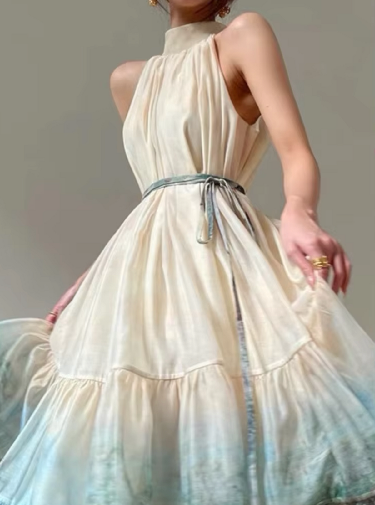 Inky Floral Halter Dress