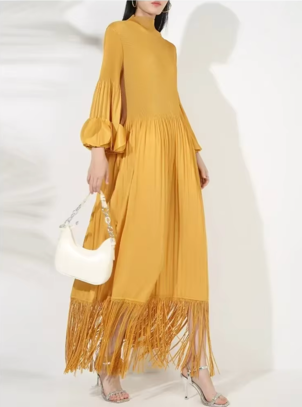 Petal Sleeves Pleated Tassel Dress Eight Colours