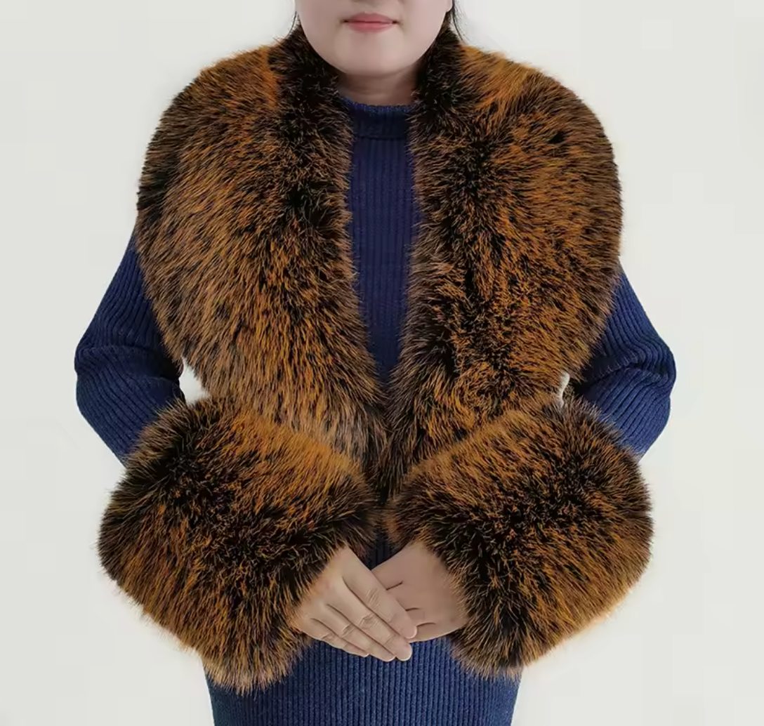 Large Faux Fox Fur Scarf Winter Warm Fluffy Collar And Cuff Sets 19 Colours
