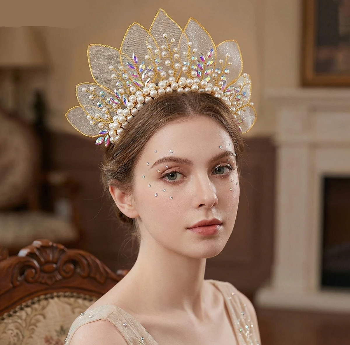 Queen Eliana's Crown Rhinestone Faux Pearls Headdress