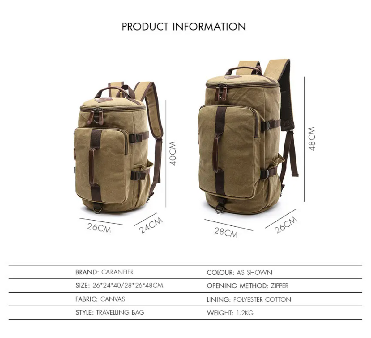 Woodsman Canvas Duffle Bags Travel Weekender Large Capacity Outdoor Backpack Luggage