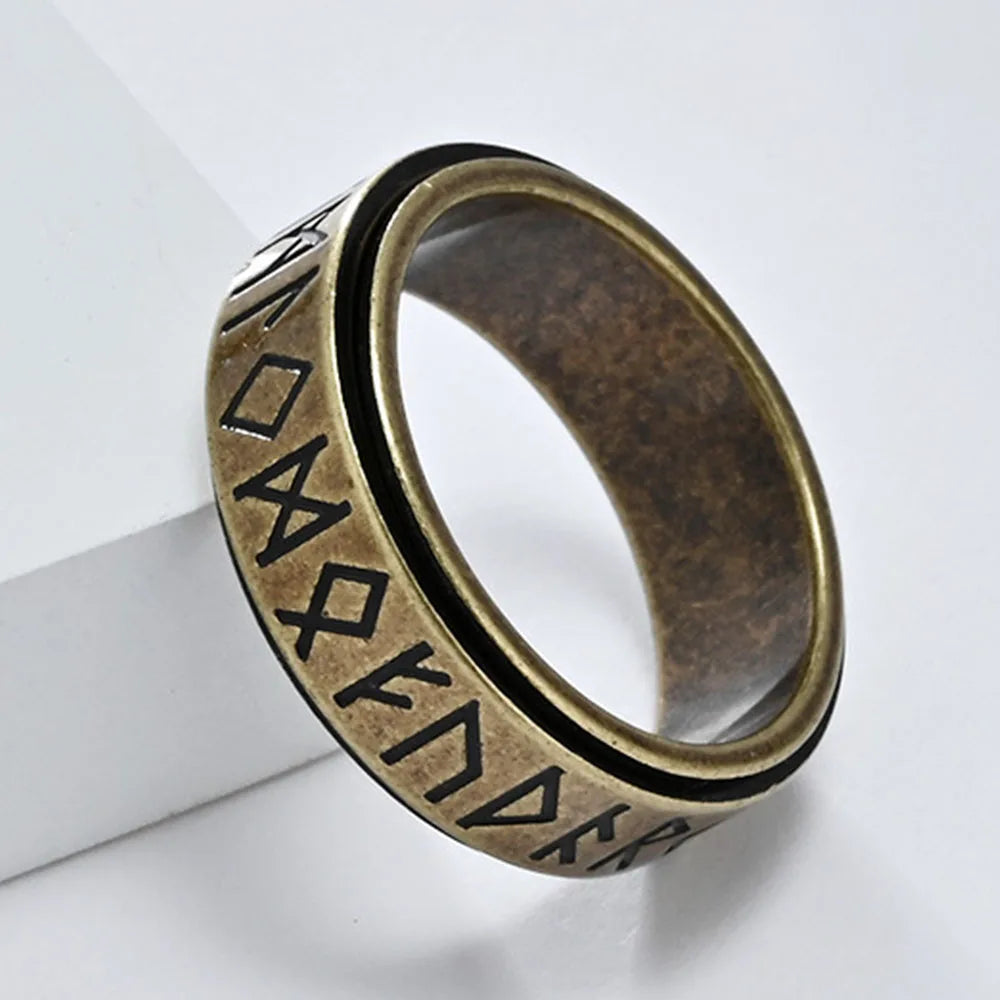 Nordic Viking Runes Spinning Ring Titanium Steel Anxiety Jewellery