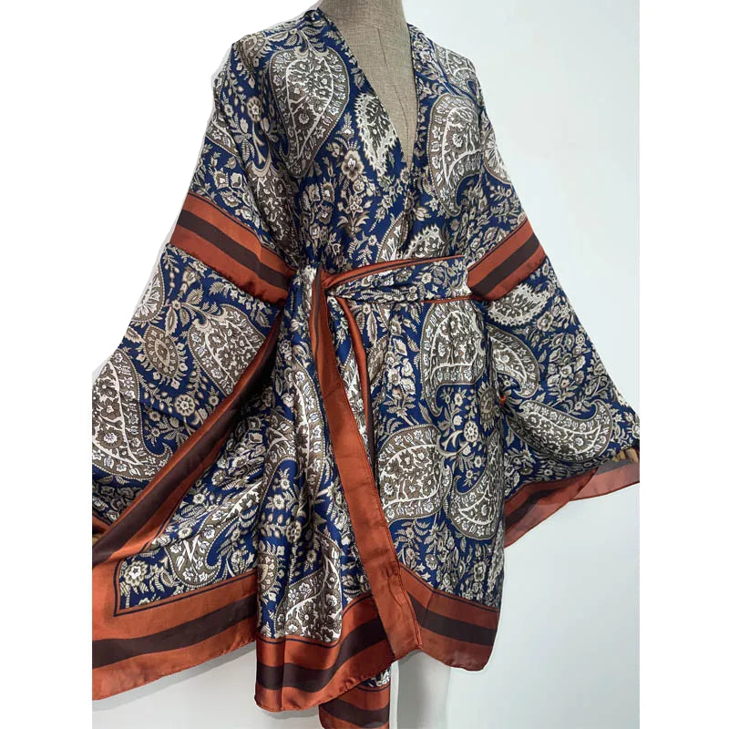 Hanny's Paisley Bohemian Belted Kimono Wrap Dress