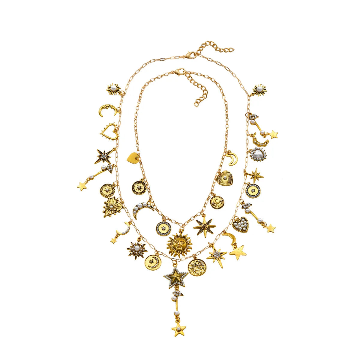 Celestial Charm Sun Flower Stars Moon Heart Charms Multi Layered Necklaces