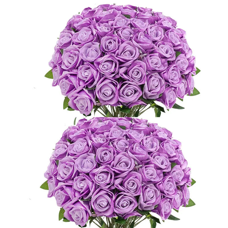 50 Pcs Velvet Roses Artificial Flowers Real Touch Fake Roses Valentine's DIY Wedding Bouquet Home Decor