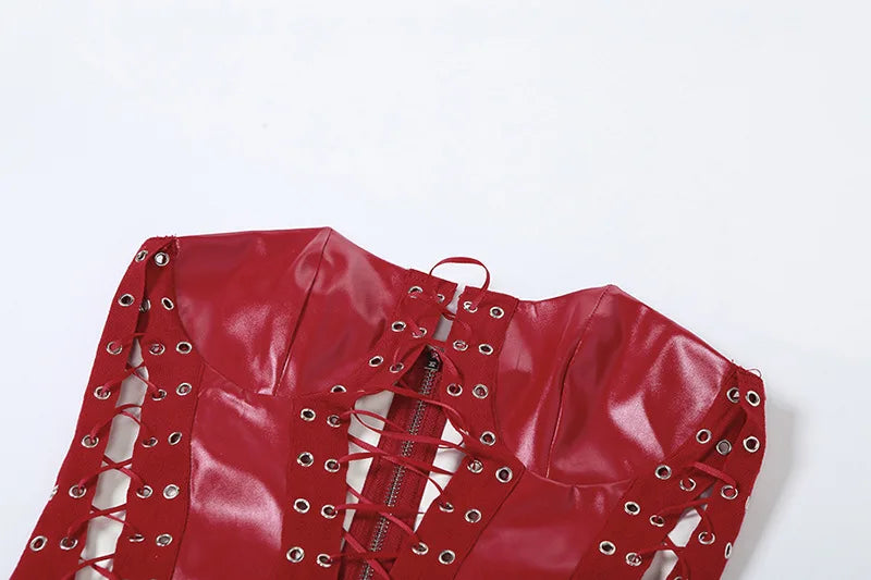 Red's Lace-up PU Leather Corsets