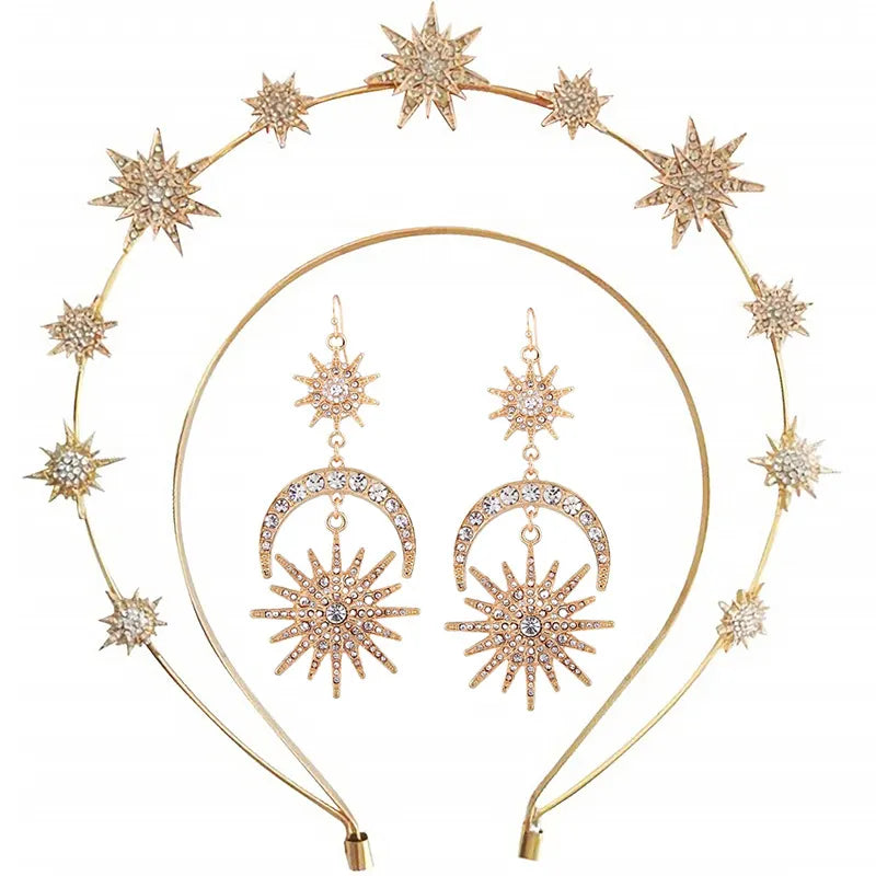 Halo Crown Sun Moon Stars Drop Earrings
