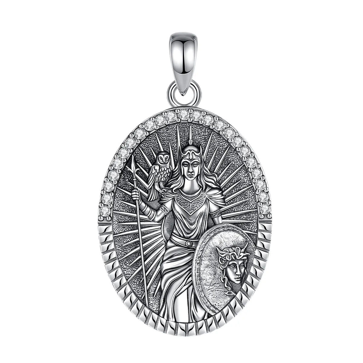 Goddess Athena Owl Pendant Necklace 925 Sterling Silver Cubic Zirconia Greek Mythology Jewellery