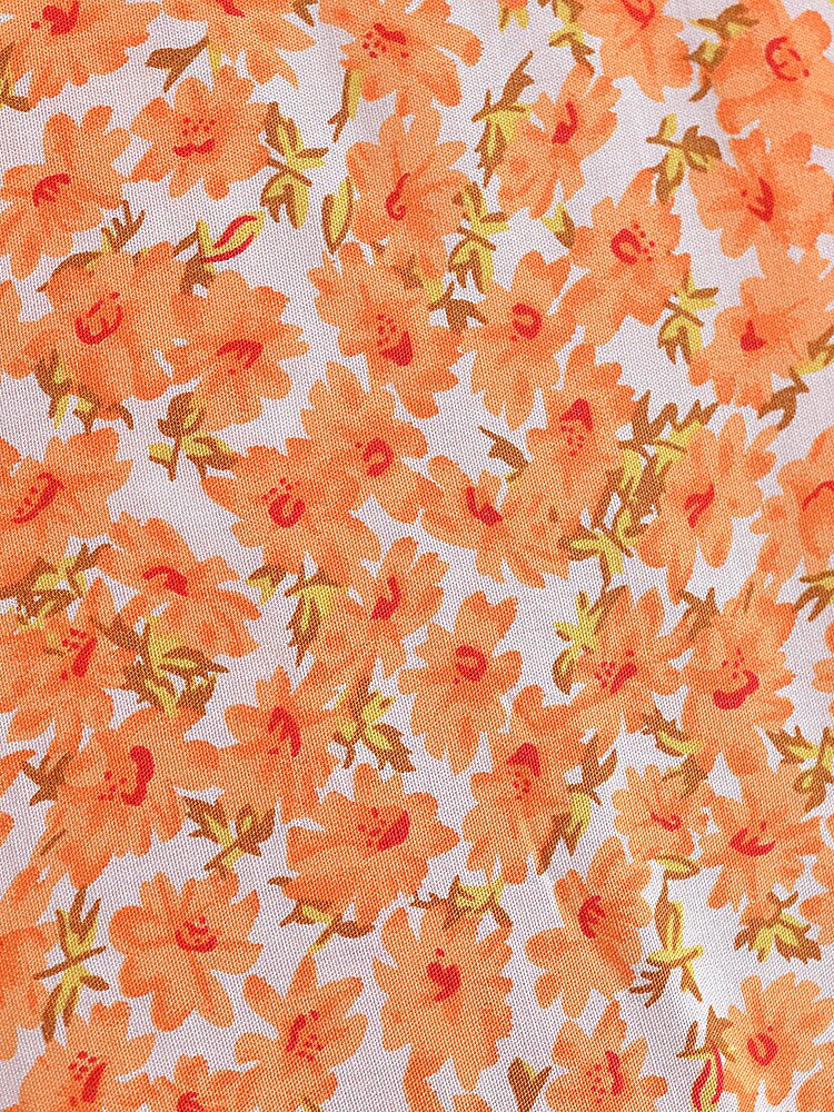 Tangerine Boho Floral Kimono Wrap Top