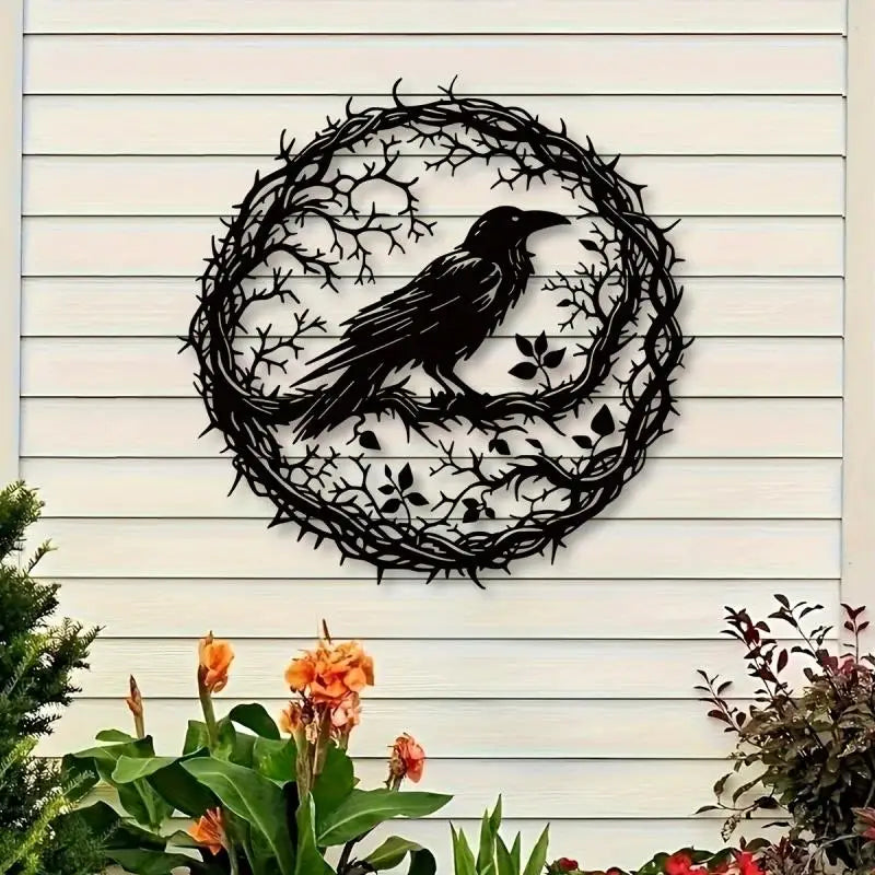 Black Bird Raven Crow Metal Wall Art Garden Decor