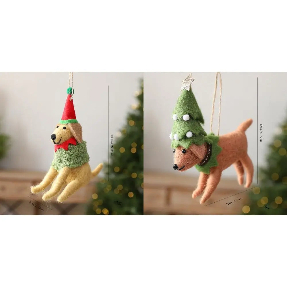 Wool Felt Christmas Dog Lightweight Handmade Xmas Tree Hanging Ornament