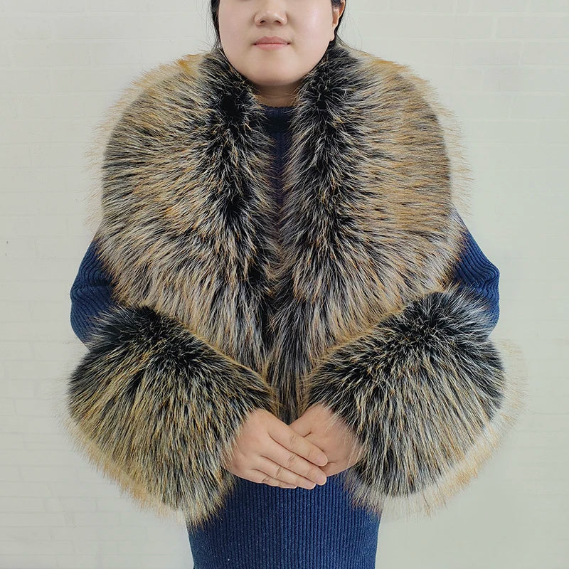 Large Faux Fox Fur Scarf Winter Warm Fluffy Collar And Cuff Sets 19 Colours