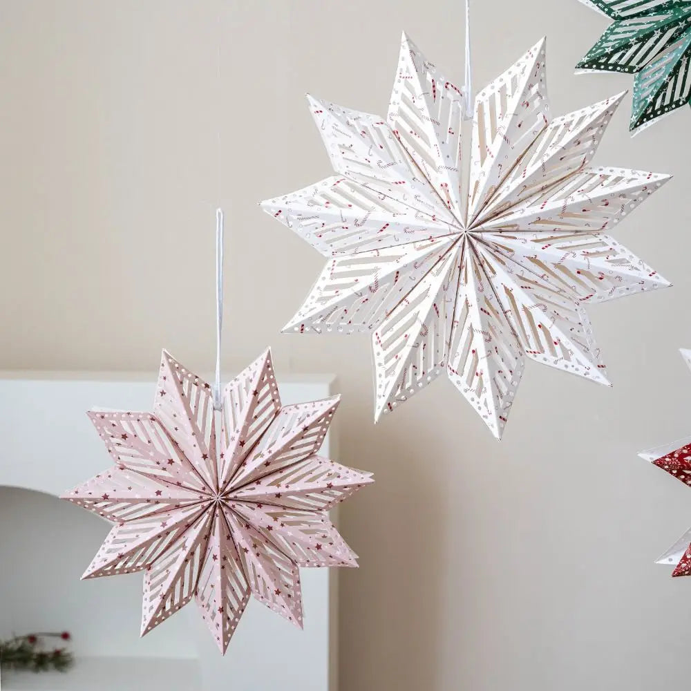 Paper 3D Christmas Tree Lampshade Hanging Snowflake Shape Star Decorative Lampshade Ceiling Pendant 30cm