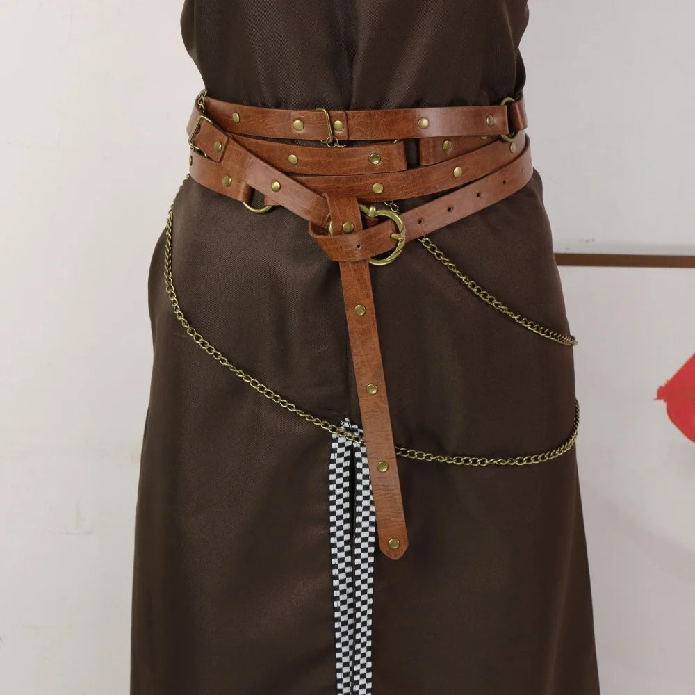 1 Piece Multi Wrap PU Belt with Chain Medieval Ranger Cosplay Belt