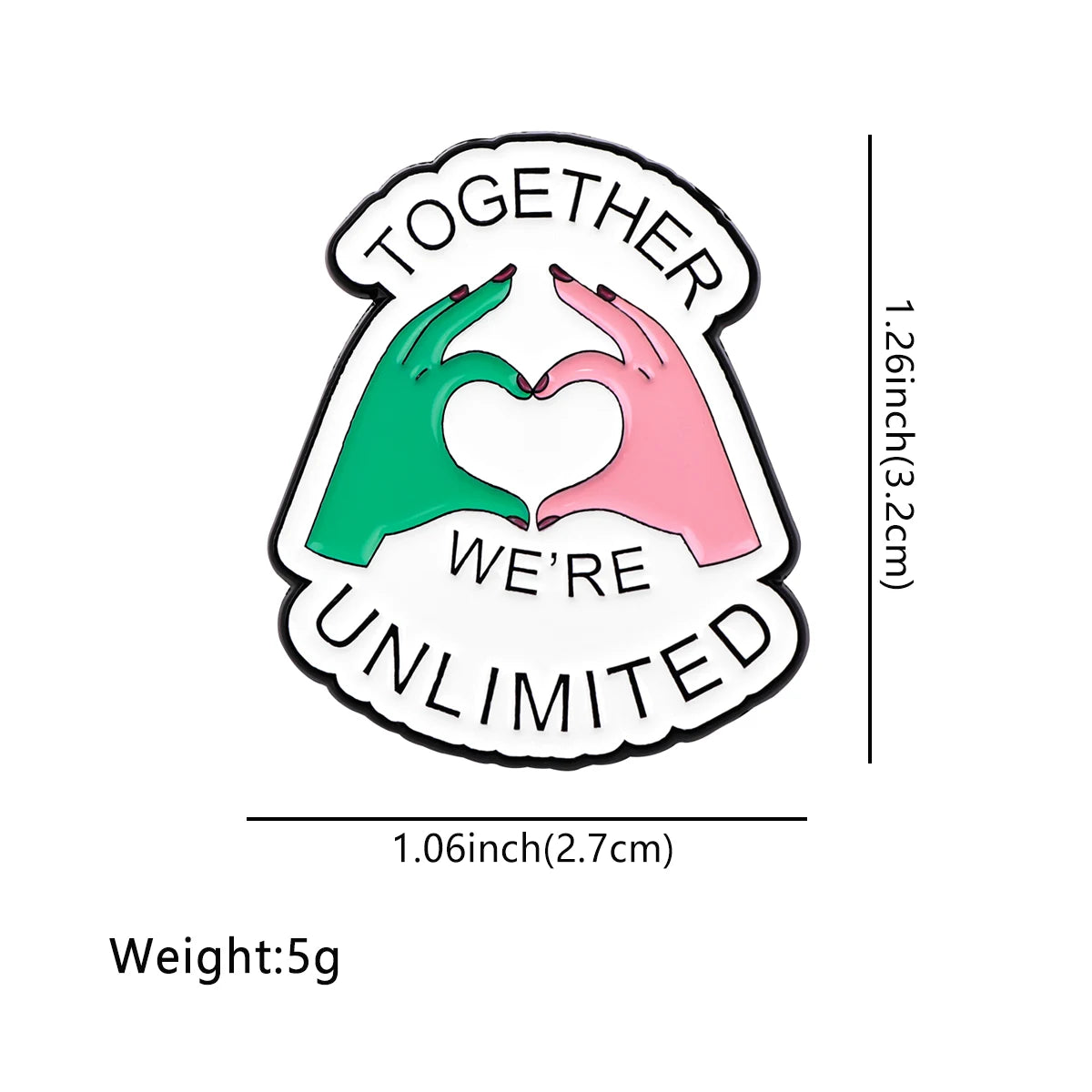 Wicked 'Together We're Unlimited' Enamel Pins Pink & Green Heart Brooches Badge Lapel Pin