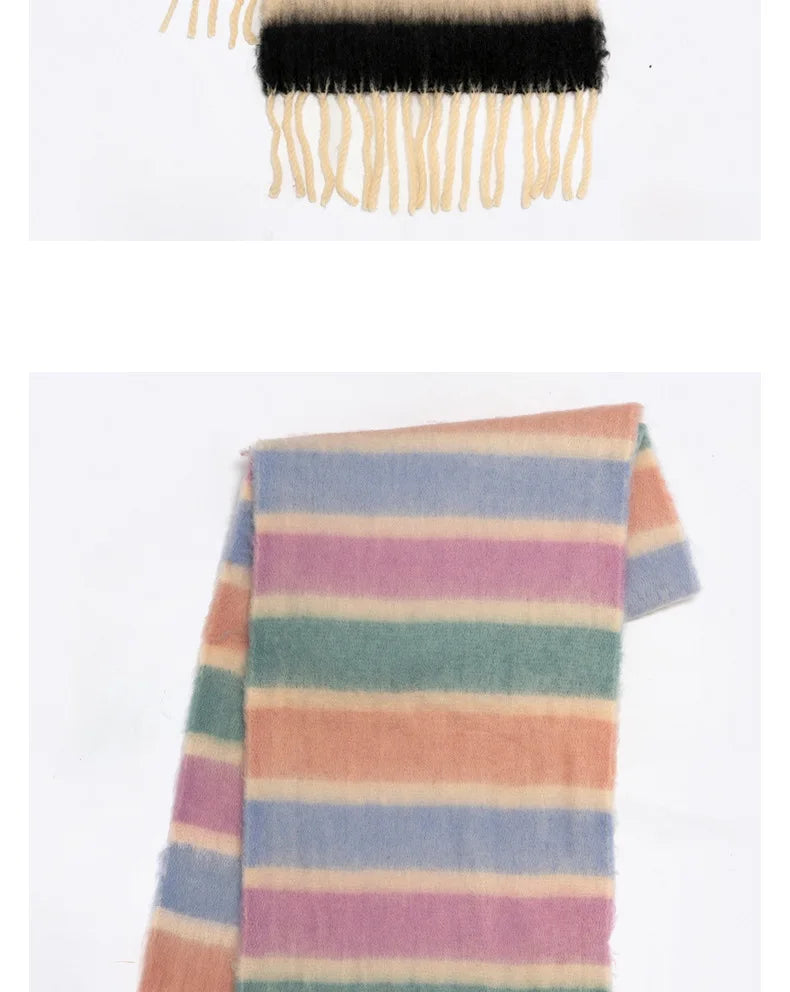 Rainbow Striped Mohair Scarf